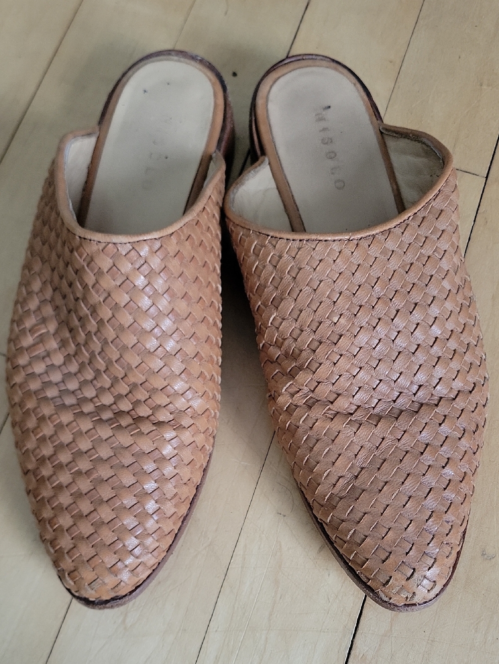 Nisolo Ama Woven Leather Mule in Almond Light Brown - 6.5